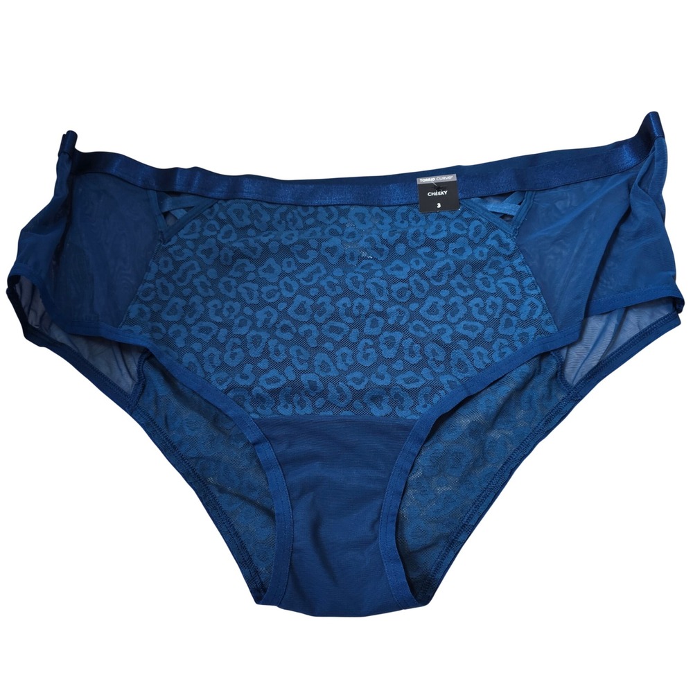 Torrid Animal Lace Cheeky Panty Womens Size 3 Blue Poseidon Leopard Mesh New